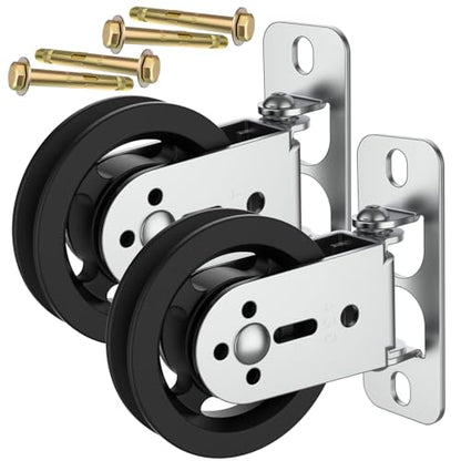 3.5 IN/88 MM Wall Mount Gym Pulley Weight System, 180° Rotation Silent Cable Pulley Wheel Block, Steel Bracket Cable Attachment for Squat Rack, Home Gym, DIY Fitness Equipment - color: Black-2pcs