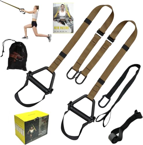 Bodyweight Resistance Training Straps, Complete Home Gym Fitness Trainer kit for Full-Body Workout, Included Door Anchor, Extension Strap, Fitness Guide - color: Brown