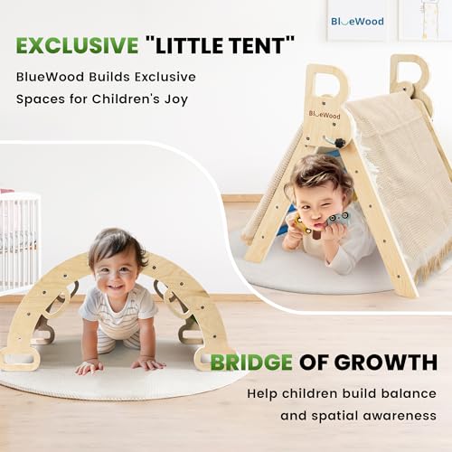 Pikler Triangle Set with Safe Handle, Climbing Toys for 1-3 Year | Foldable 7-in-1 Montessori Toddler Climbing Toys Indoor, Wooden Pickler Climbing Set, Baby Jungle Gym & Playground, Sky Blue - color: Sky Blue