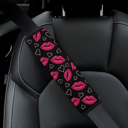2 Piece Soft Padded Car Seat Belt Pad for Elderly Support, Stroller Pushchair High Chair, Pink Lips Kisses Shoulder Harness Cover, Shock Absorption - color: Pattern 632