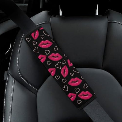 2 Piece Soft Padded Car Seat Belt Pad for Elderly Support, Stroller Pushchair High Chair, Pink Lips Kisses Shoulder Harness Cover, Shock Absorption - color: Pattern 632