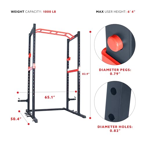 Sunny Health & Fitness Power Zone Strength Rack Power Cage - 1000 LB Weight Capacity, Spotter Bar, Angled Pull-Up Bar, J-Hooks, Resistance Band Pins, Optional LAT Pull Down - style: Power Cage