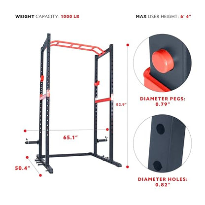 Sunny Health & Fitness Power Zone Strength Rack Power Cage - 1000 LB Weight Capacity, Spotter Bar, Angled Pull-Up Bar, J-Hooks, Resistance Band Pins, Optional LAT Pull Down - style: Power Cage
