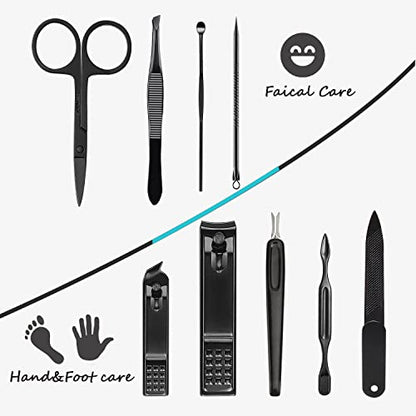 HANTEKAS Manicure Set 9 in 1 Stainless Steel, Nail Clippers Scissors Pedicure Tools Kit - Portable Travel Grooming Kit for Men and Women with Leather Case (Blue-BIG Nail Clipper) - color: Blue-big Nail Clipper