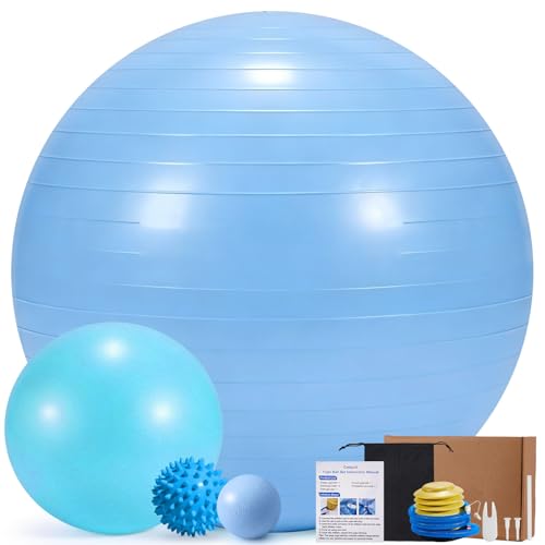 4Pcs Yoga Ball Set includes Large and 9in Pilates Balls, Massage & Spiky Ball for Fitness ,Anti-Burst Exercise Ball with Pumb for Pregnancy,Physical Therapy,Office Chair, Home Workout,3Sizes,3Colors - color: Blue, size: XL(27-30inch/68-75cm)