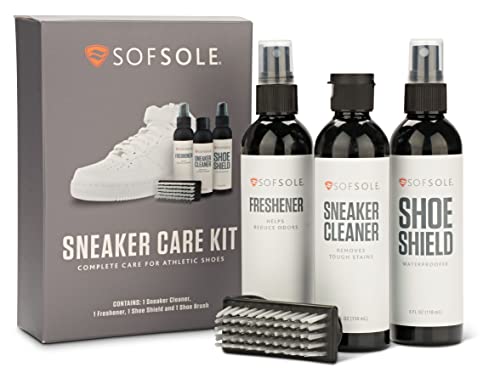 Sof Sole Shoe Care Kit with Cleaner, Shoe Shield Waterproofer and Scrub Brush for Sneakers and Boots - style: Sof Sole Athletic Shoe/Sneaken Care Kit With Cleaner, Deodorizer, and Brush