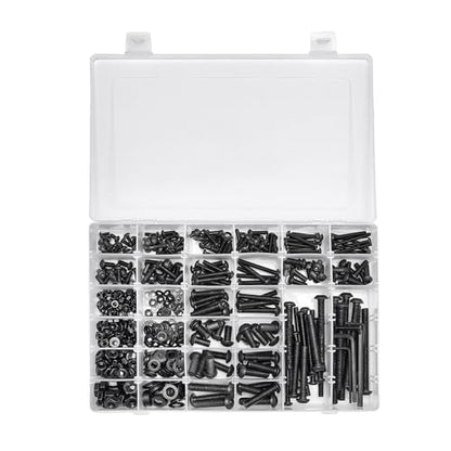 688Pcs M4 M5 M6 M8 Screw and Bolt Assortment Set 12.9 Grade Alloy Steel Metric Fastener Set Machine Screw and Nut Set Hex Screws Nuts Washers Kit(Black) - color: X14-large-688 M4 M5 M6 M8 Button Head(Black)