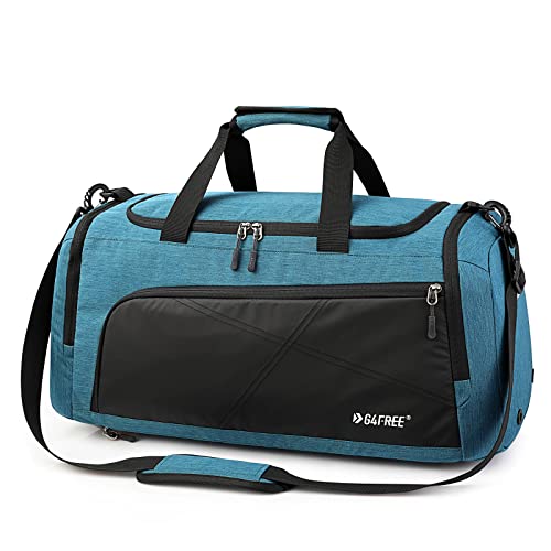 G4Free 45L/60L 3-Way Duffle Backpack Gym Bag with Wet Pocket & Shoes Compartment Sports Travel Weekender Overnight Duffel Bag | with Wet Pocket, Weekender Overnight Duffel Bag, Peacock Blue - color: Peacock Blue, size: 45L