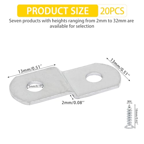 Offset Clips for Picture Framing, Z-Shape Canvas Mounting Clips with Mounting Hole, with Screws (20pcs, 2mm) - size: 2mm
