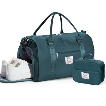 Gym Bag Womens Mens with Shoes Compartment and Wet Pocket Travel Duffel Bag for Women for Plane Sport Gym Tote Bags with Toiletry Bag Waterproof Weekend Overnight Carry on Bag Hospital Holdalls
