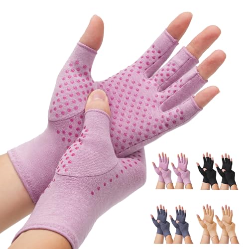 DRNAIETY 2-Pair Arthritis Compression Gloves- for Hand Arthritis, Carpal Tunnel Pain, Rheumatoid Arthritis, RSI, Fingerless, Anti-Slip, Breathable Gloves for Men & Women, Typing, Daily Use(L Purple) - color: Purple, size: Large