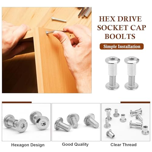M6x12mm Hex Drive Socket Cap Bolt, Silver, 35 Pair (70 Piece) | Allen Wrench Included, Countersunk Screw Barrel Nuts, Binding Screws, For Crib Replacement Belt Cabinet - color: Silver, size: M6x12mm (30 Pair)