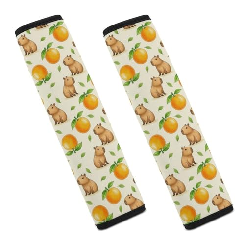 Universal Fit Car Seat Belt Pad for Elderly Support, All Vehicles, 2 Piece Cute Capybara Orange Automotive Seat Belt Protector Pressure Relief - color: Pattern 438