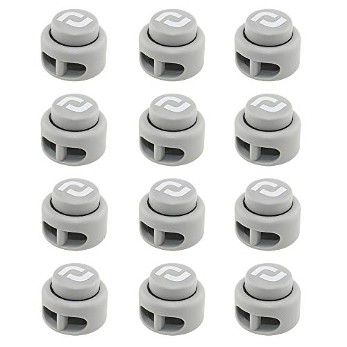 RJ-Sport Shoe Lace Tie Locks for Kids and Adults | Spring Loaded, Double Hole Bungee Cord Stoppers, Drawstring Lace Clasps for No Tie Elastic Shoelaces Replacement - color: 07 Grey