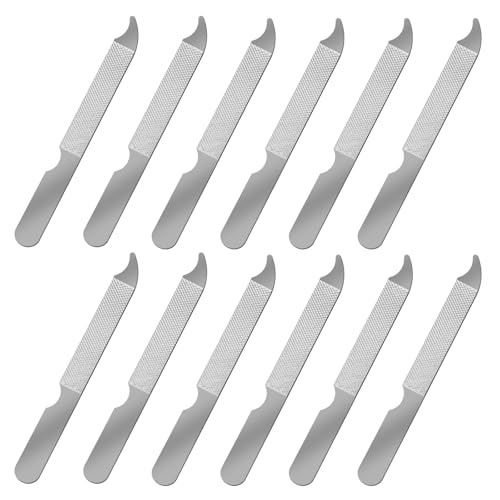 12 PCS Metal Nail Files for Women Stainless Steel Finger Nail Buffer Double-Sided Precision Fingernail Files with Curved Sharp Pointed Tip Thin Durable Nails File Bulk for Salon Home Travel
