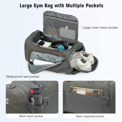 G4Free 45L/60L 3-Way Duffle Backpack Gym Bag with Wet Pocket & Shoes Compartment Sports Travel Weekender Overnight Duffel Bag | with Wet Pocket, Weekender Overnight Duffel Bag, Grey - color: Grey, size: 45L