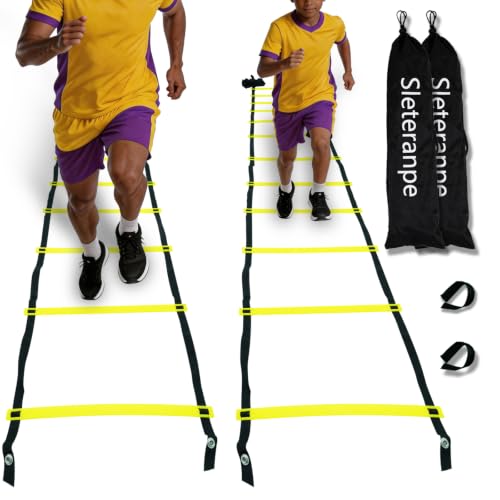 20ft Agility Ladder Training Ladder Speed | Speed Ladder for Soccer, 12 Adjustable Rungs, Durable, Carry Bag & Straps, Yellow, Footwork Training for Athletes - color: 2 Pack-Yellow