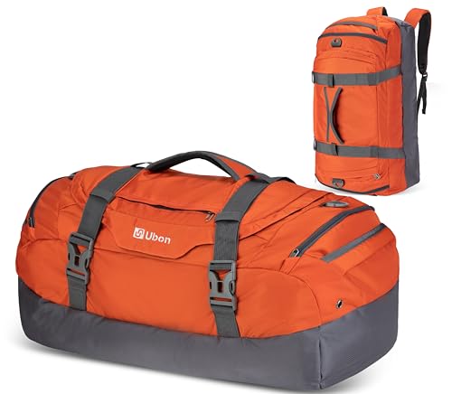 Ubon Convertible Duffel Backpack Weekender Gym Bag with Shoe Compartment | Available in 45L, 55L, 65L, 80L Multiple Capacities - color: Orange, size: 80L