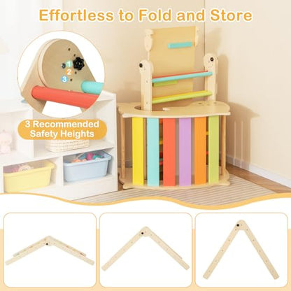 Costzon Climbing Toys for Toddlers, Foldable Montessori Wooden Arch Climber Ladder with Sliding Ramp, Play Table, Multi-Combination Methods, Kids Triangle Climber Play Gym Set for Boys Girls Present - style: 7 in 1 Arch Climber Ladder, Rainbow
