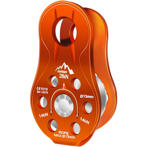 Fixed Plate Micro Pulley, 28KN CE Certified General Purpose Small Aluminum Rope Pulleys Slack Tender for Hauling/Rigging/Climbing/Aloft Work/Rappelling etc (One Unit (28KN Pulley Orange)) - color: One Unit (28KN Pulley Orange)