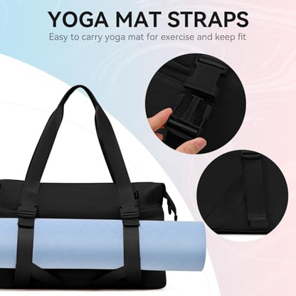 MAXTOP Women's Gym Yoga Duffle Bag with Shoe Pouch,Multi-Purpose Overnight Travel Bag for Gym,Work, Dance, Sports - color: Black
