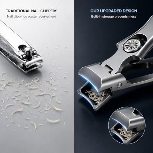German Heavy Duty Nail Clippers for Thick Toenails, Ultra Sharp Toenail Clippers with Catcher, Heavy Duty Toenail Cutter with Storage Box, Free Nail File Included (Silver) - color: Silver