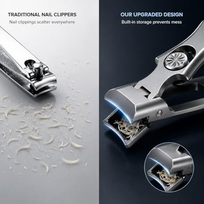 German Heavy Duty Nail Clippers for Thick Toenails, Ultra Sharp Toenail Clippers with Catcher, Heavy Duty Toenail Cutter with Storage Box, Free Nail File Included (Silver) - color: Silver