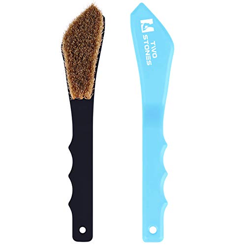 TWO STONES Boar Hair Rock Climbing Brush with Ergonomic Handle, Bouldering Boulder Brush as Durable Cleaning Tool for Chalk and Climbing Holds on Wall Indoor or Outdoor - color: Black&light Blue