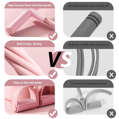6-Tube Pedal Puller Resistance Rope,Foot Pedal Resistance Band,Yoga Elastic Exercise Bands, for Women Jump Fitness, Abdomen/Arm Weight/Waist/Leg Stretching Slimming Training - color: Pink