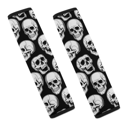 Soft Padded Car Seat Straps Shoulder Pads for Elderly Support, All Vehicles, 1 Pair Skull Gothic Halloween Black Shoulder Protector Anti-Slip Pad - color: Pattern 1095