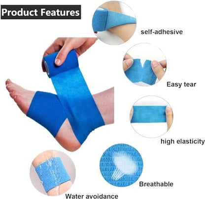 24 Pack Self Adhesive Bandage Wrap 2 Inch x 5 Yards (Black) | Non-Woven Bandage,Vet Wrap Breathable Elastic Self-Adherent Tape for Stretch Athletic, Sports, Wrist, Ankle - color: Black-24