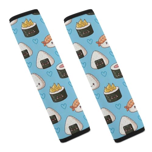 Universal Soft and Comfortable Car Seat Straps Shoulder Pads for Girls and Boys, Most Cars, 1 Pair Cute Blue Sushi Harness Pads Strap Comfortable Driving - color: Pattern 1098