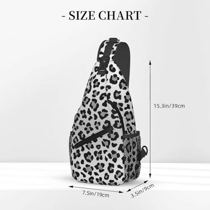 Leopard Print Crossbody Sling Bags for Women Men Abstract Snow Leopard Spots Pattern Travel Sling Backpack Casual Chest Shoulder Bag Cute Wild Animal Skin Texture Gym Sports Hiking Daypack - color: Black Grey