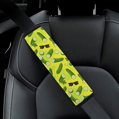 2PCS Breathable Seat Belt Cover for Adults and Children, Most Cars, Novelty Funny Green Pickle Shoulder Harness Cover, Shock Absorption - color: Pattern 1132