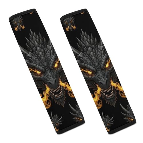 2PCS Universal Soft and Comfortable Seat Belt Cover for Elderly Support, Most Cars, Cool Black Gold Dragon Shoulder Protector, Comfortable Driving - color: Pattern 226