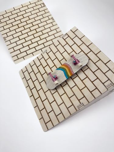 Teak Tuning x Session Wooden Fingerboard Ramp Kickers - 6 inches, 2-Pack of Obstacles, Brick Pattern Surface, Handmade in Rochester NY - style: 2 Pack - Brick Textured