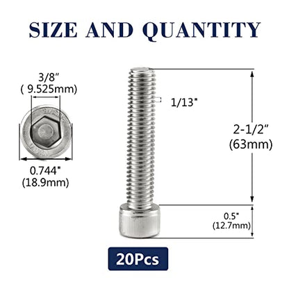 1/2-13 x 2-1/2" Socket Head Cap Screws Bolts, 20Pcs 304 Stainless Steel 18-8, Allen Socket Hex Drive, Full Thread, Bright Finish by SG TZH(with Hex Spanner) - size: 1/2-13 x 2-1/2"