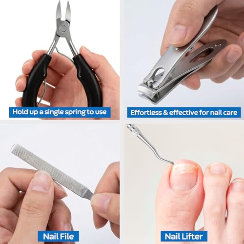 5Pcs Ingrown Toenail Removal Kit, Thick Toenail Clippers for Seniors, Heavy Duty Toenails Clippers for Men, Slanted Nail Clipper with Long Handle, Angled Head Toe Nail Clipper Senior Gift (Silver) - size: 5Pcs Nail Clippers Set-silver