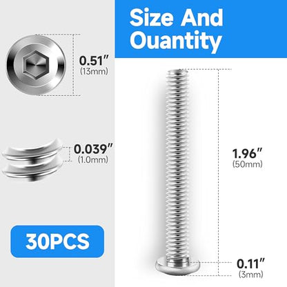 30Pcs M6 x 50mm M6 Screws Flat Head Socket Cap Screw Bolts Furniture Bolts, Allen Socket Drive M6 Bolt, 304 Stainless Steel Bolts, Bright Finish M6x1.0 Bolt by Marysino - color: Silver, size: M6 x 50mm