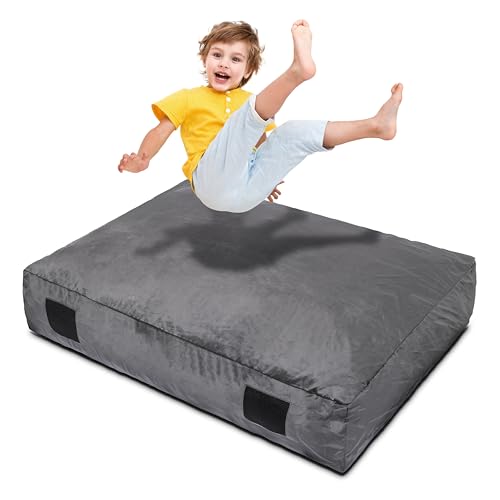 Homewell Crash Pad – Soft Velvet Cover Sensory Crash Pad for Kids with Durable Shock-Absorbing Foam, Machine Washable Cover, Ultimate Comfort and Safety for Kids, Adults and Pets - color: Gray