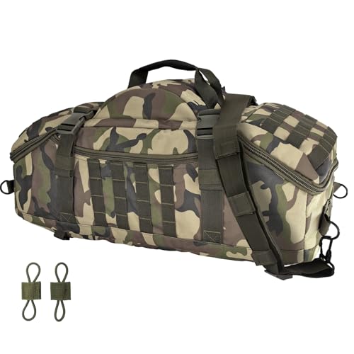 65L Large Travel Duffle Bag Military Tactical Backpack, Army Assault Pack 3 Day Bug Out Rucksack for Outdoor Sports Hiking Camping with Molle System, Woodland - color: Woodland, size: 65L