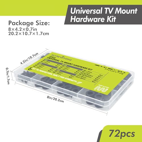 Universal TV Mounting Hardware Kit, 72PCS TV Mount Screws with M4 M5 M6 M8, Washers & Spacers for Most TVs and TV Wall Mount Brackets, Carbon Steel Assorted Mounting Screws Set