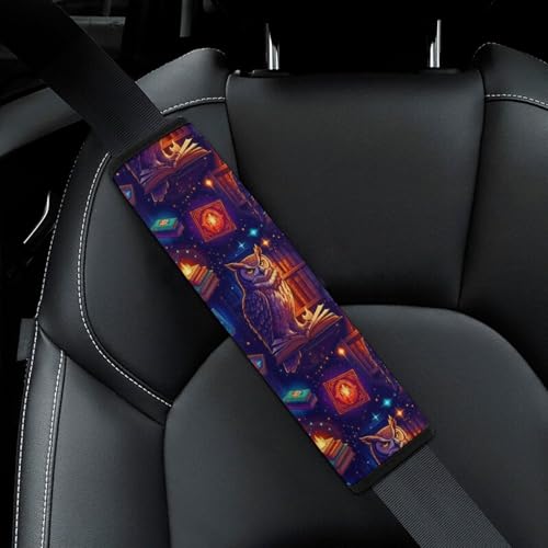 2PCS Soft Padded Car Seat Straps Shoulder Pads for Adult Use, Most Cars, Gothic Owl Reading Witch Book Shoulder Protector, Shock Absorption - color: Pattern 639