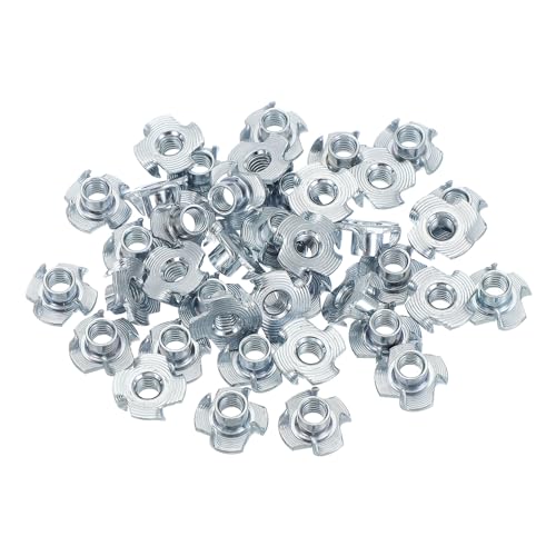 PATIKIL M6 T-Nuts, 40 Pcs Zinc Plated Steel 4-Pronged Tee Blind Nut 8 mm Length Four-jaw t Nuts Threaded Inserts Hardware for Wood Furniture Cabinetry Rock Climbing Holds - size: M6x8 mm