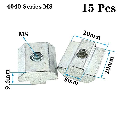 15pcs 4040 Series Sliding T Nuts Metric M8 Thread Slide in Hammer Head T-Nut for Standard 8mm T-Slot Aluminum Extrusion Profile （4040 Series M8） - size: 4040 Series M8