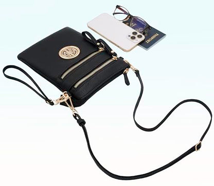 Solene Small Multi Zipper Pockets Crossbody Bag with Detachable Wristlet - color: Black