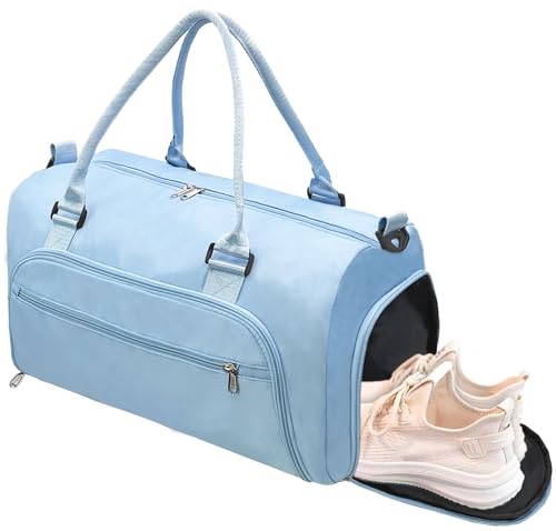 woogwin Gym Bag for Men & Women with Shoes & Wet Compartment Waterproof Duffle Bag for Travel Sports Workout Overnight Weekender(21",Blue) - color: Blue, size: 21*13.8*10.5"