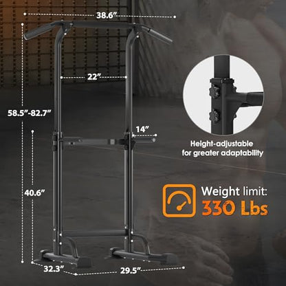 Adjustable Power Tower Pull Up Bar Dip Station, Free Standing Pull Up Rack Dip Station for Home Gym, 400LBS Capacity Height Heavy Duty Multi-Function Home Strength Training Fitness Workout Equipment - color: Black