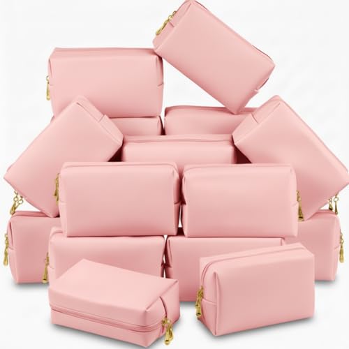 Kigeli Aesthetic Makeup Bags PU Leather Cosmetic Pouches Waterproof Plain Toiletry Bags Makeup Pouches Bulk for Women Party Gift Travel Storage Organizer(Pink,7.1 x 2.8 x 4.3 in) - color: Pink, size: 7.1 x 2.8 x 4.3 in