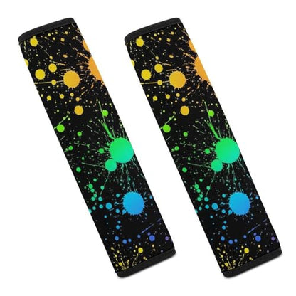 2 Piece Soft Padded Seat Belt Shoulder Pad for Adult Use, All Vehicles, Glow in Dark Paint Splatter Automotive Seat Belt Protector, Easy Install (No Tool) - color: Pattern 792